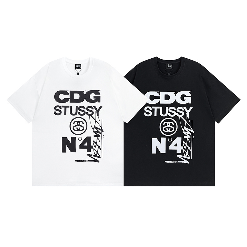 Stussy CDG No.4 Combined‑Typography Oversized Short‑Sleeve Tee XB945