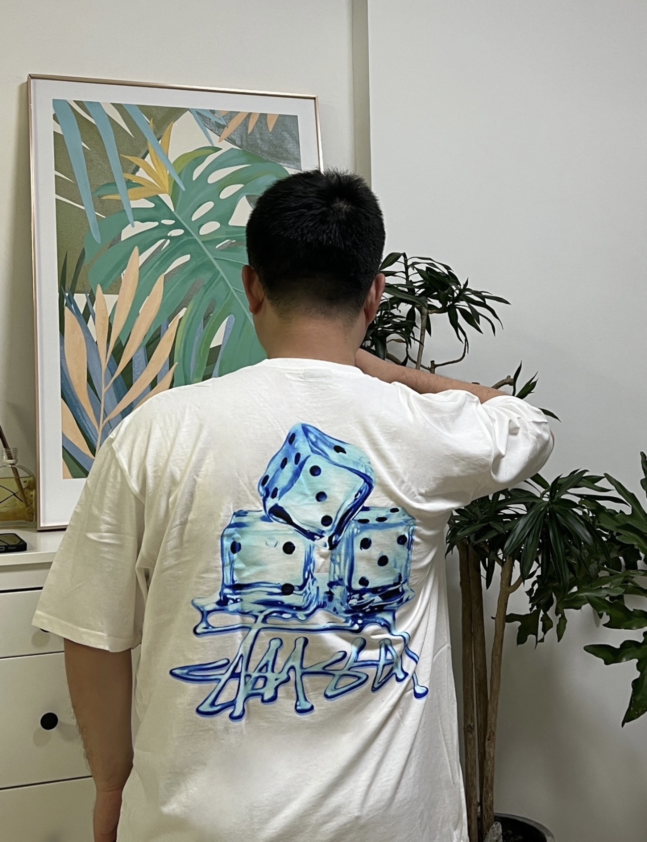 Stussy 3D‑Chrome Dice Graffiti‑Font Oversized Short‑Sleeve Tee XB947