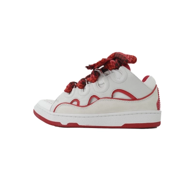 Lanvin Curb Leather Suede Red White Sneakers P230030 01