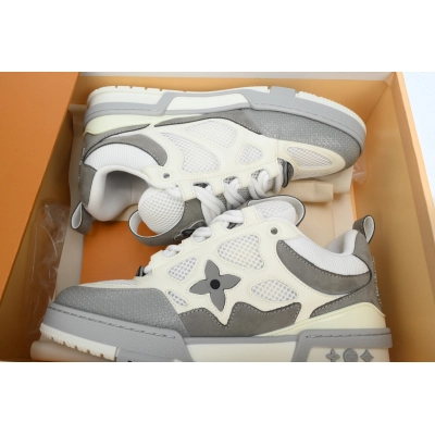 LOUIS VUITTON Skate Leather lace up Fashionable Board Shoes White Gray 1ACQP4  02