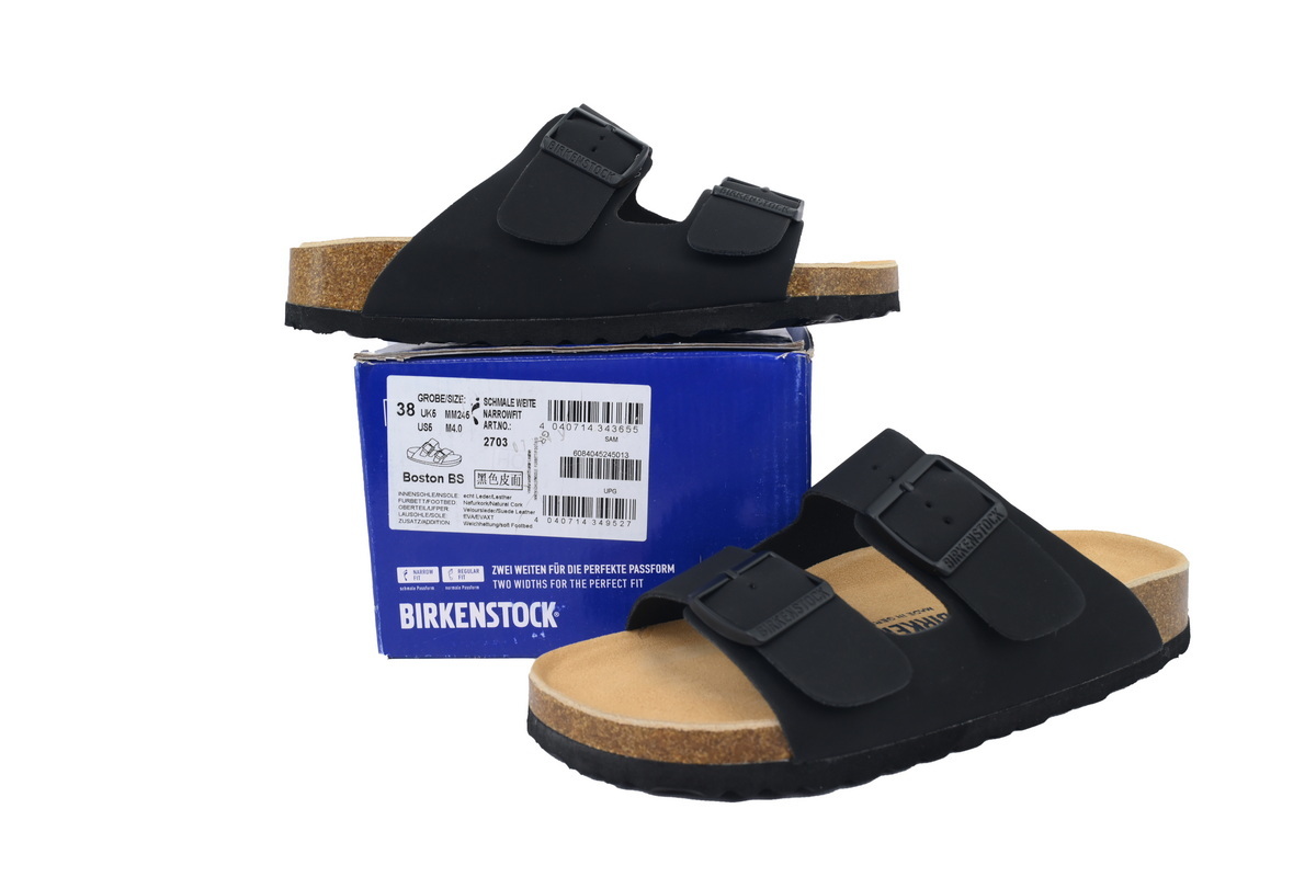 Birkenstock Boston Soft Footbed Black Leather Surface Slippers 0051791
