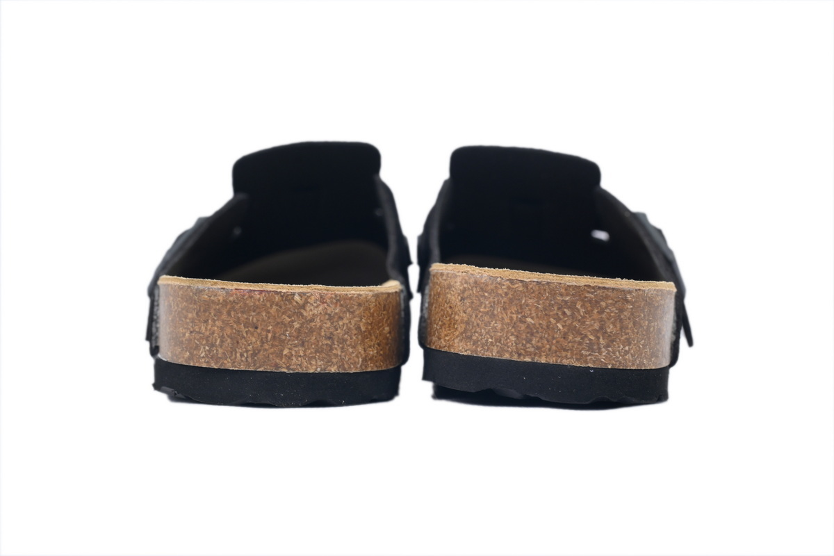 Birkenstock Boston Soft Footbed Black Velvet And Black Buckle Slippers 0660471