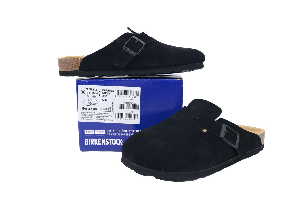 Birkenstock Boston Soft Footbed Black Velvet And Black Buckle Slippers 0660471