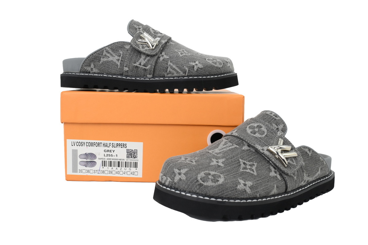 LOUIS VUITTON Cosy Comfort Grey Slippers 1AGVN8