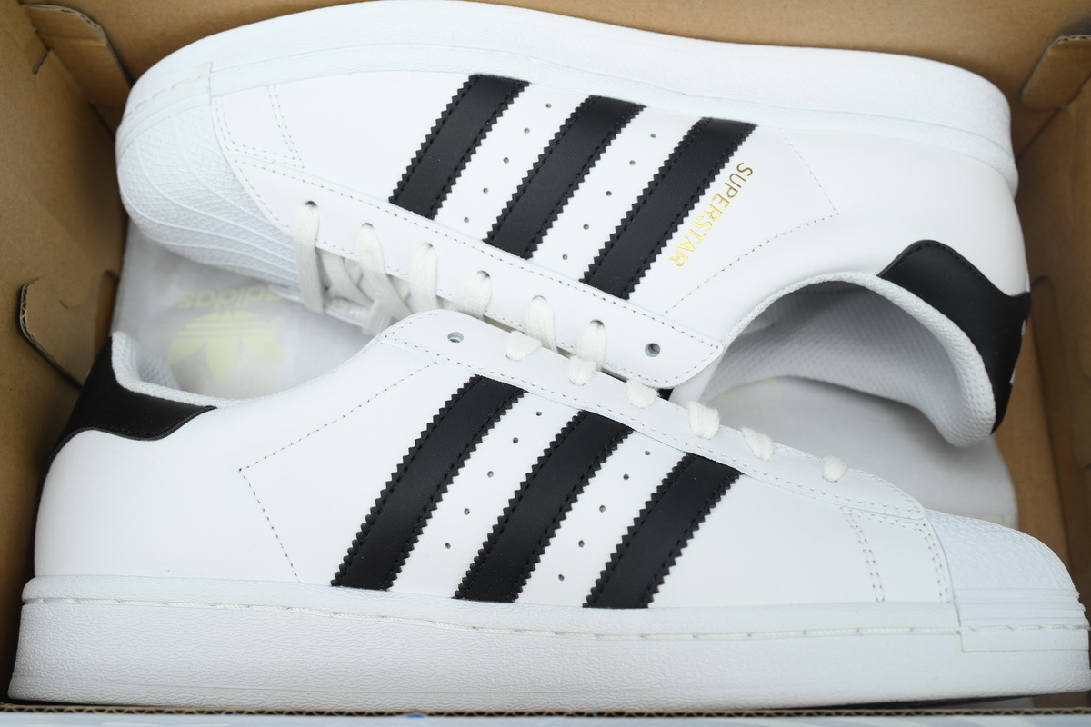 Adidas Superstar Shoes White Black Gold EG4958