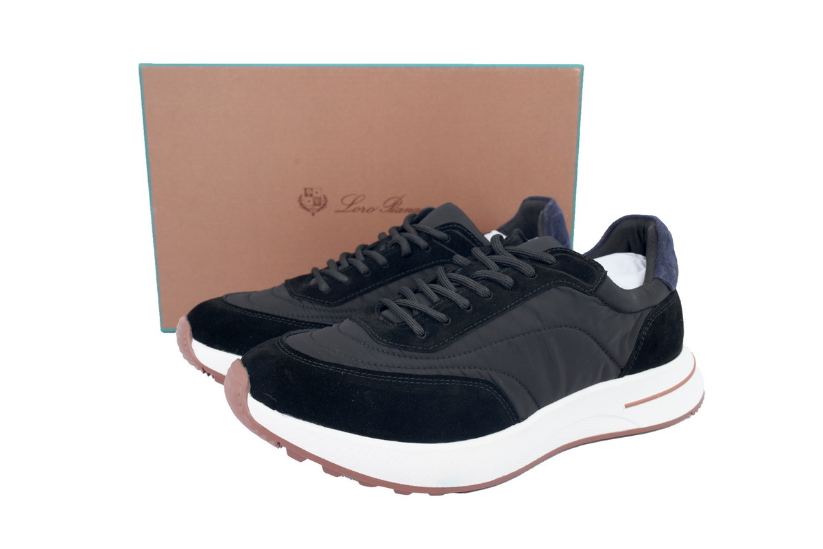 Loro Piana Week End Walk Suede-Trimmed Shell Sneakers Black V18 8000