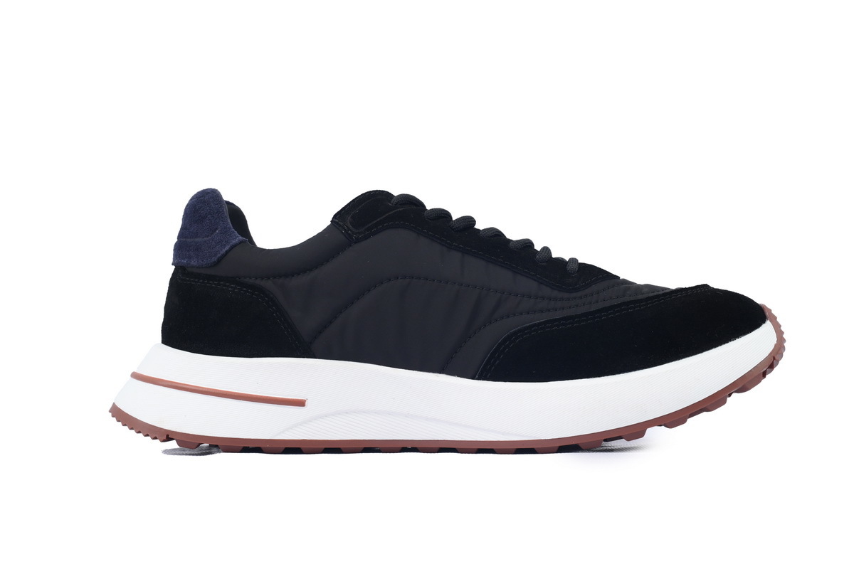 Loro Piana Week End Walk Suede-Trimmed Shell Sneakers Black V18 8000