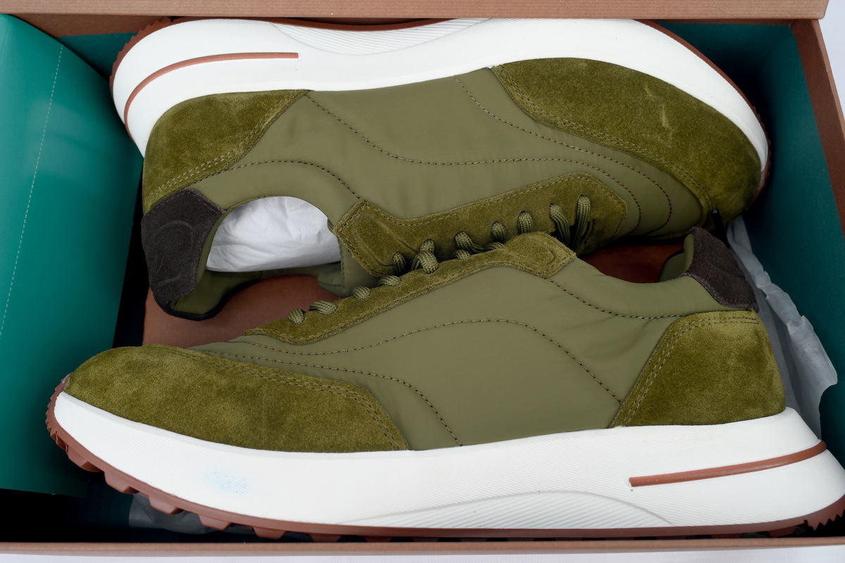 Loro Piana Week End Walk Suede-Trimmed Shell Sneakers Green V18 191934