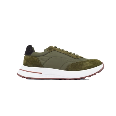 Loro Piana Week End Walk Suede-Trimmed Shell Sneakers Green V18 191934 02