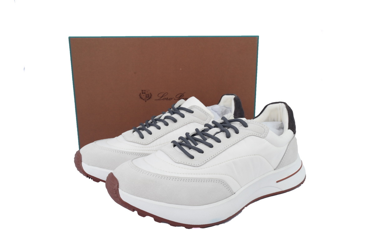 Loro Piana Week End Walk Suede-Trimmed Shell Sneakers White V18 1000