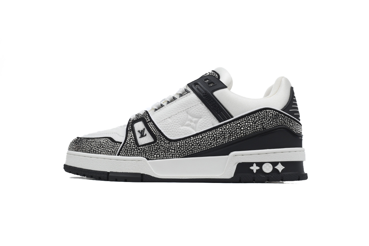 Louis Vuitton LV Trainer Sneakers 'Black White Rhinestones' 1ABM04