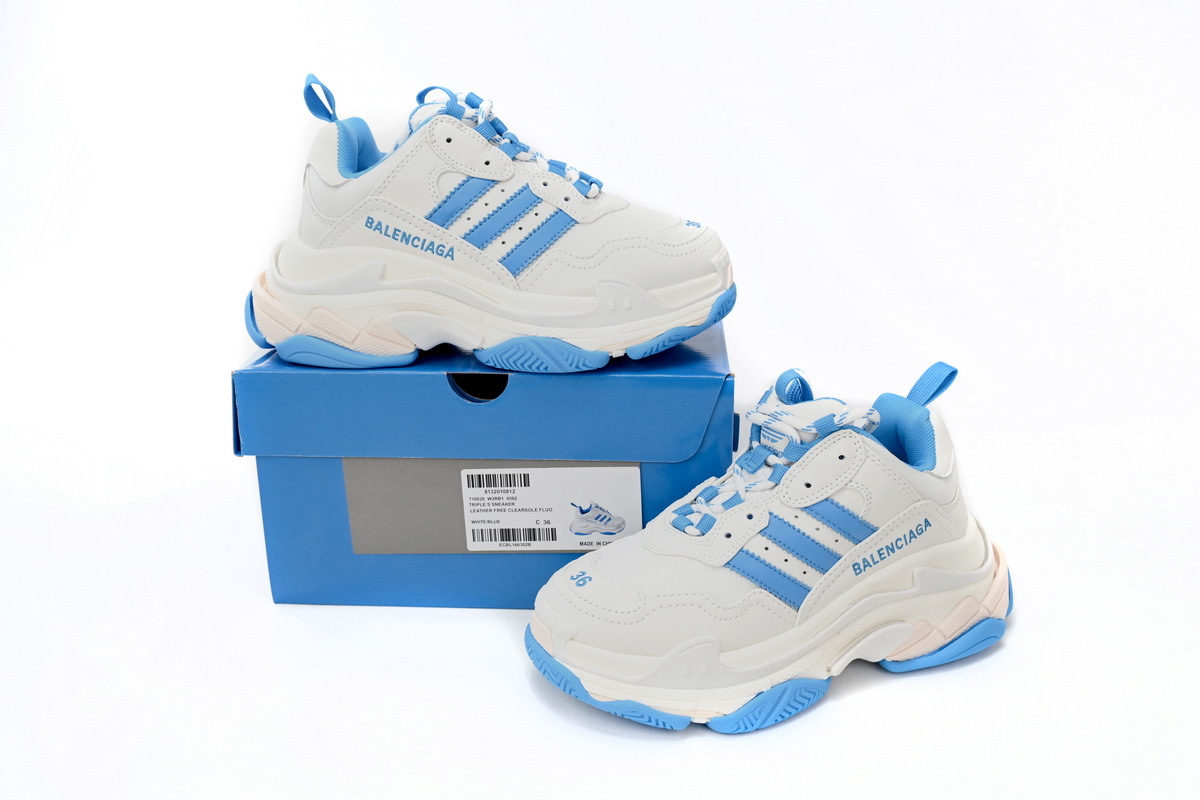 adidas x Balenciaga Triple S White And Blue Bars 712764 W2ZB3 9040