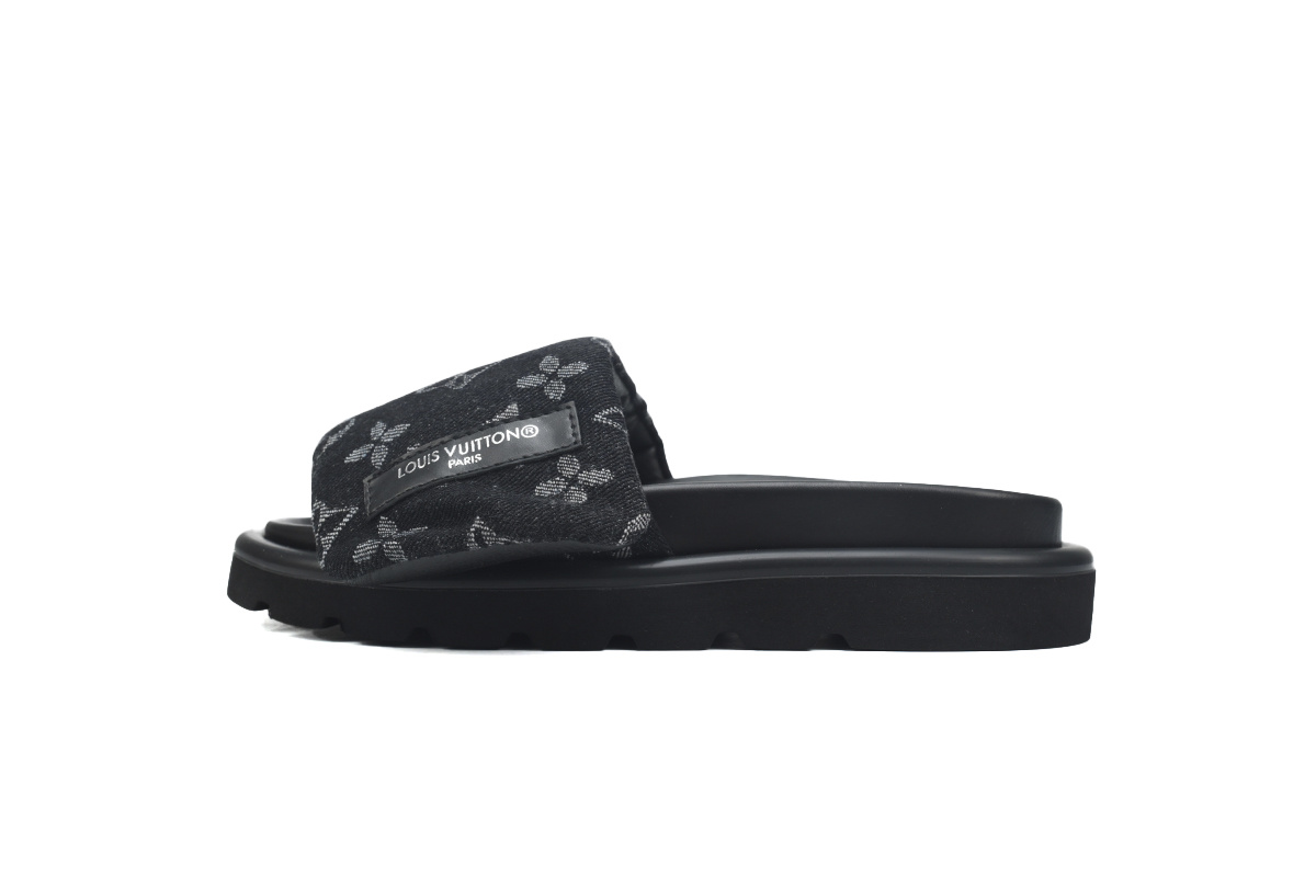 LOUIS VUITTON Pillow All Black Denim Slippers 1A9RZN