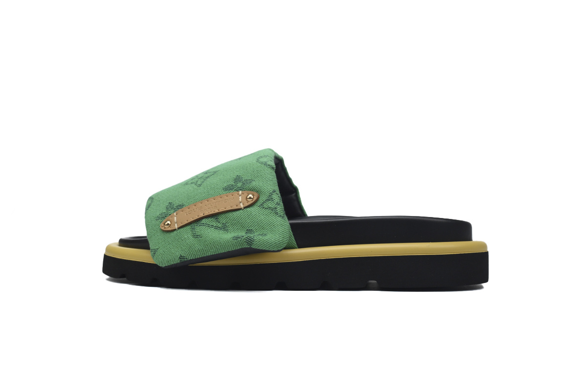 LOUIS VUITTON Pillow Green Denim Slippers 1A9S1