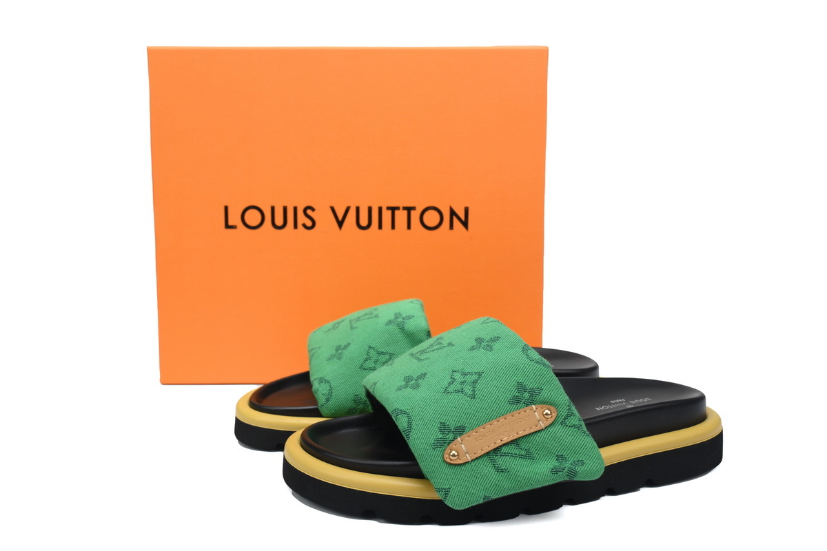 LOUIS VUITTON Pillow Green Denim Slippers 1A9S1