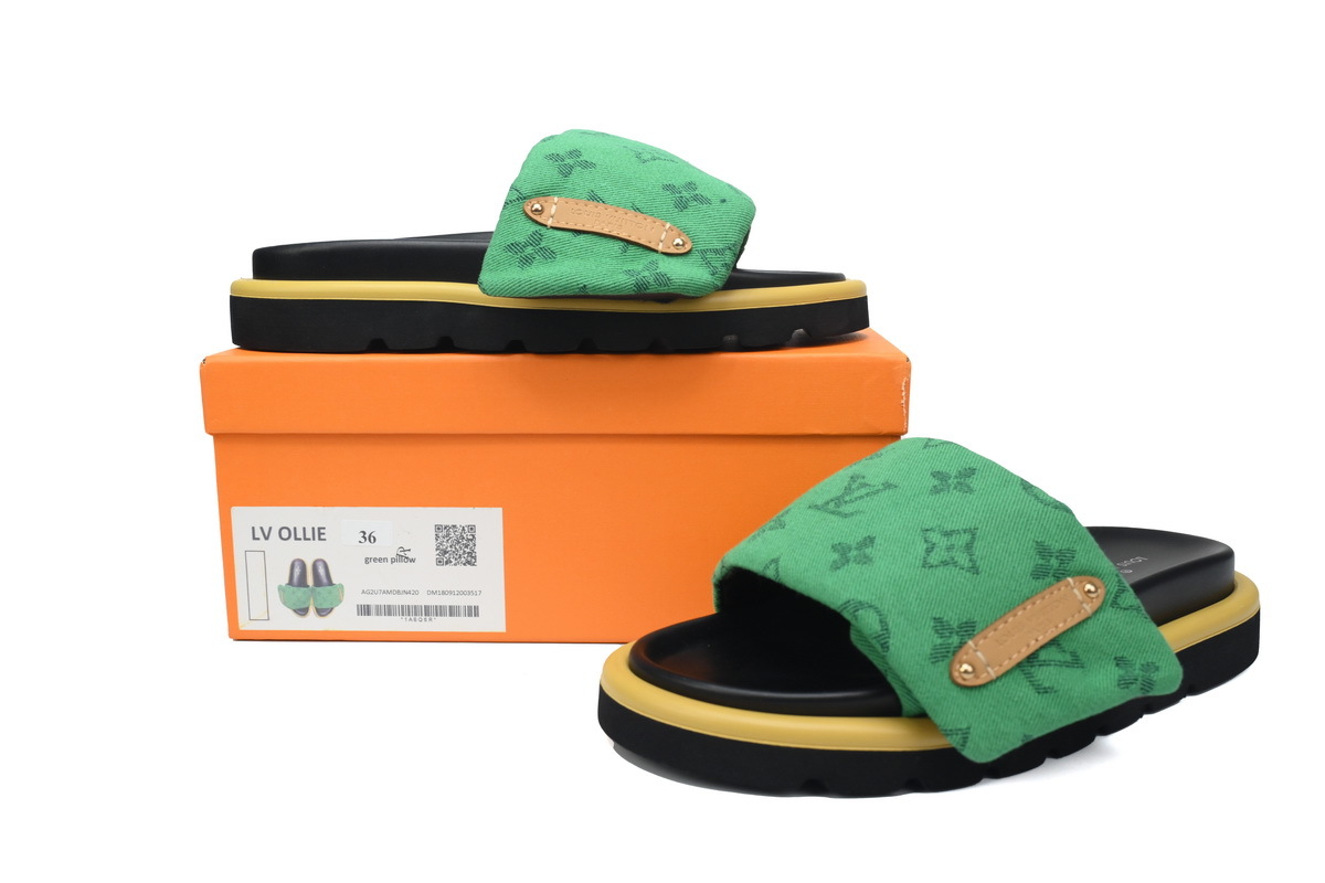 LOUIS VUITTON Pillow Green Denim Slippers 1A9S1