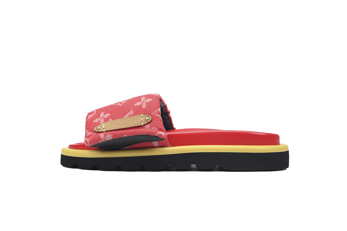 LOUIS VUITTON Pillow Red Denim Slippers 1A9S0