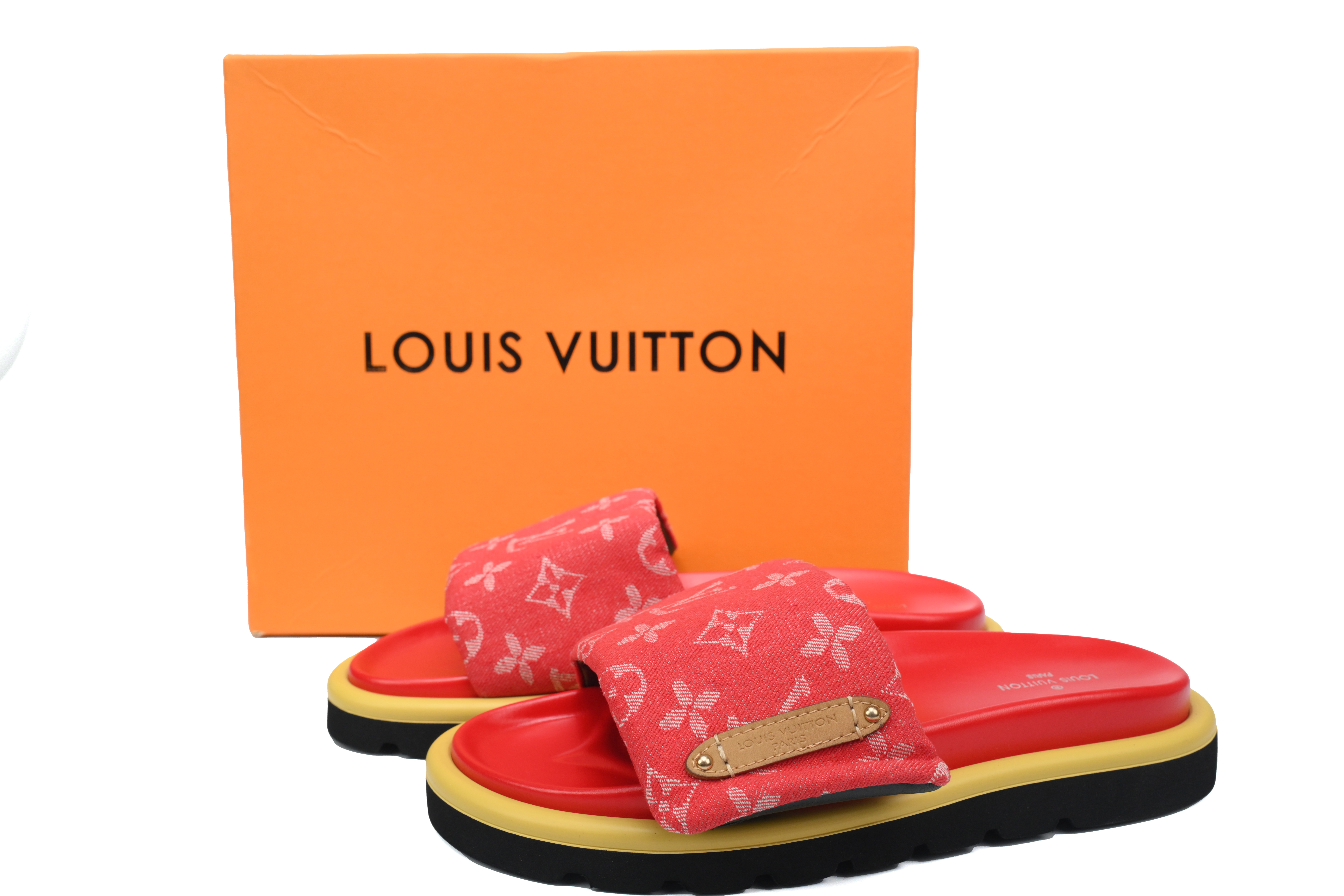 LOUIS VUITTON Pillow Red Denim Slippers 1A9S0