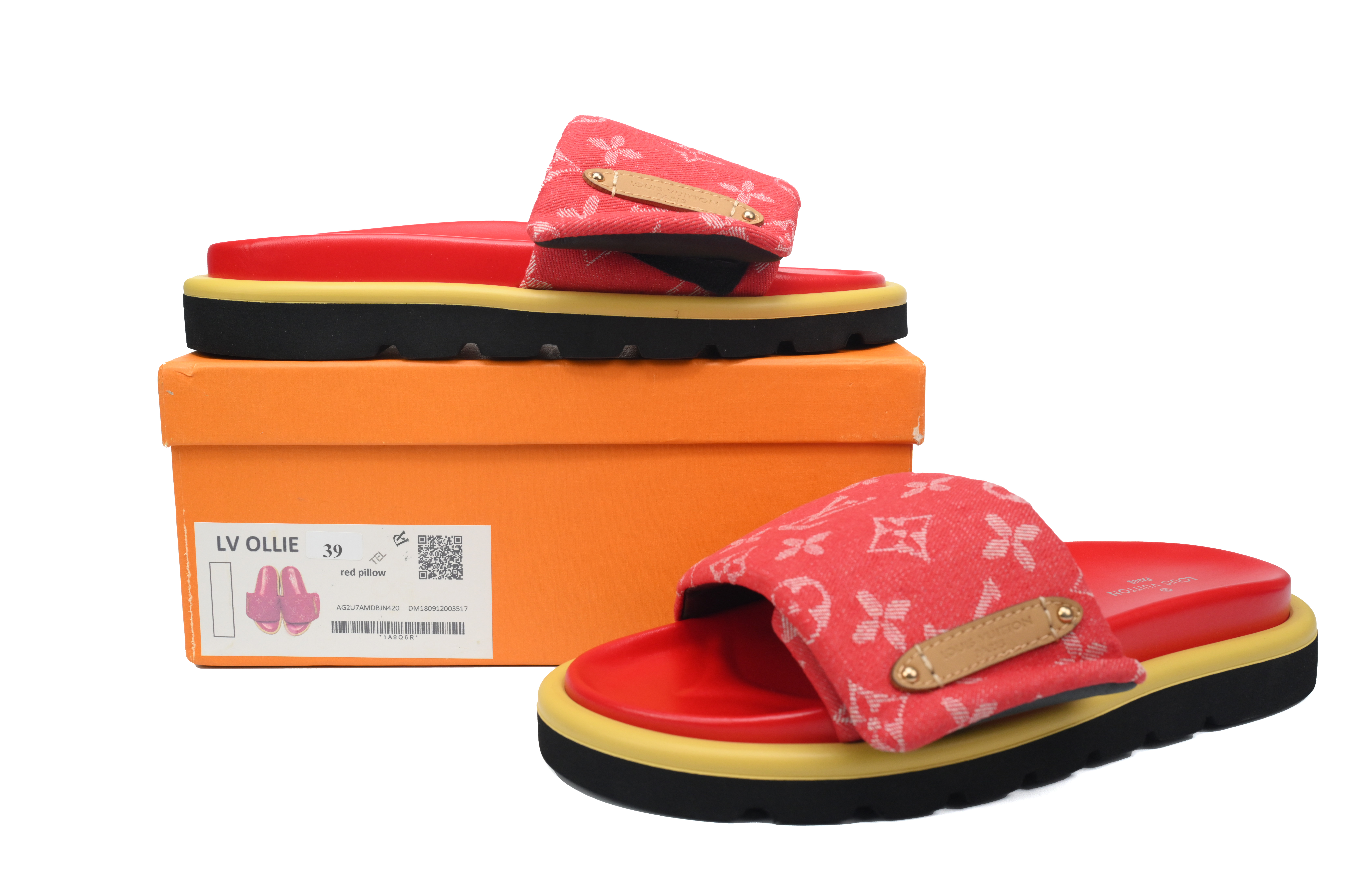 LOUIS VUITTON Pillow Red Denim Slippers 1A9S0