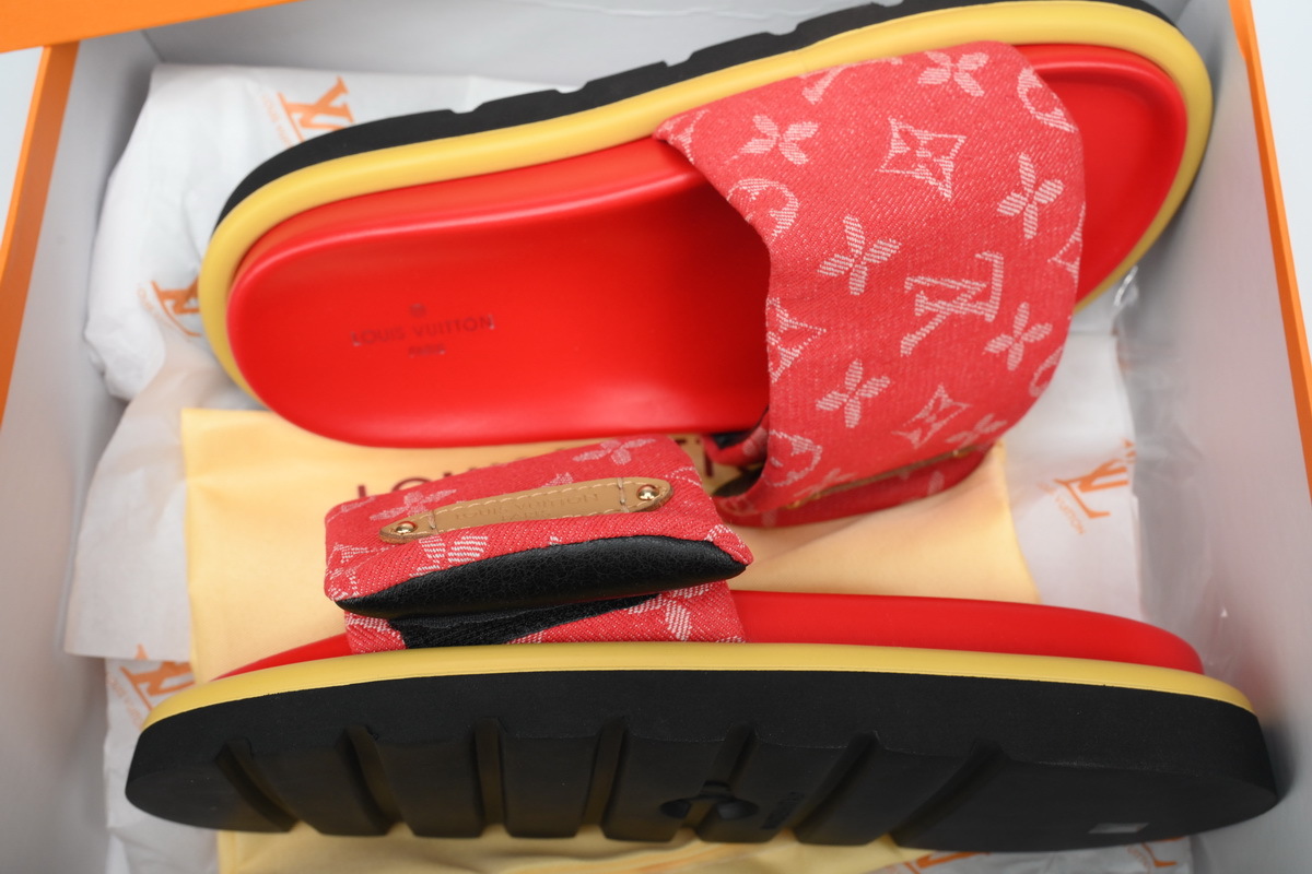 LOUIS VUITTON Pillow Red Denim Slippers 1A9S0