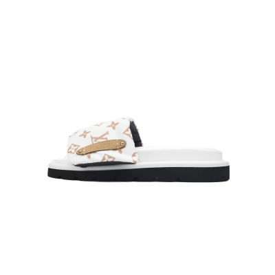 LOUIS VUITTON Pool Pillow Comfort Beige White Brown Slippers 1ACJZ8 01