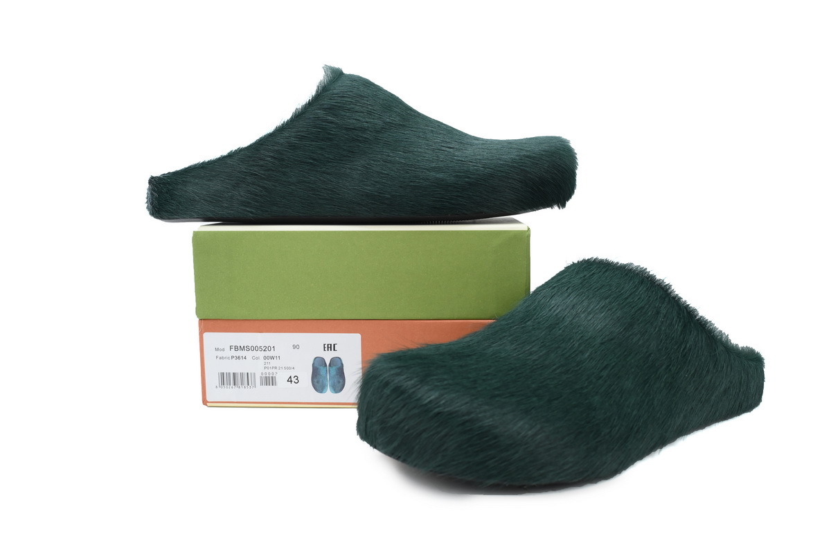 MARNI Long-hair Calfskin Fussbett Deep Green Slippers SBMR000600P412200V58