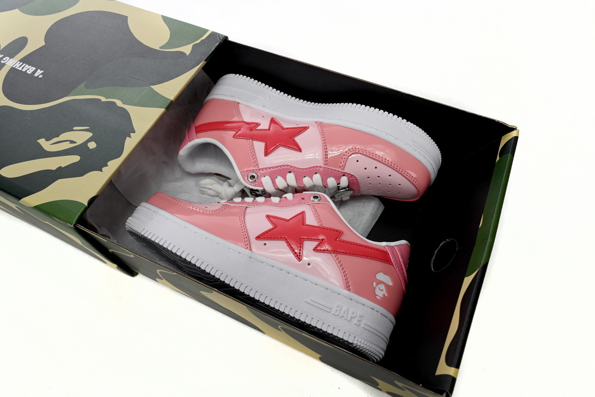 A Bathing Ape Bape Sta Low Pink Paint Leather 1H2-019-1046
