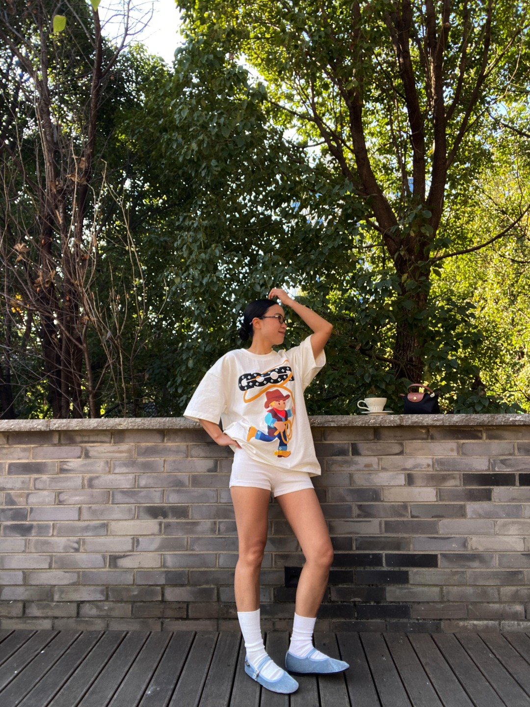 GOODBRAND Year of the Horse Puff Denim Rhinestone Short Sleeve T-Shirt