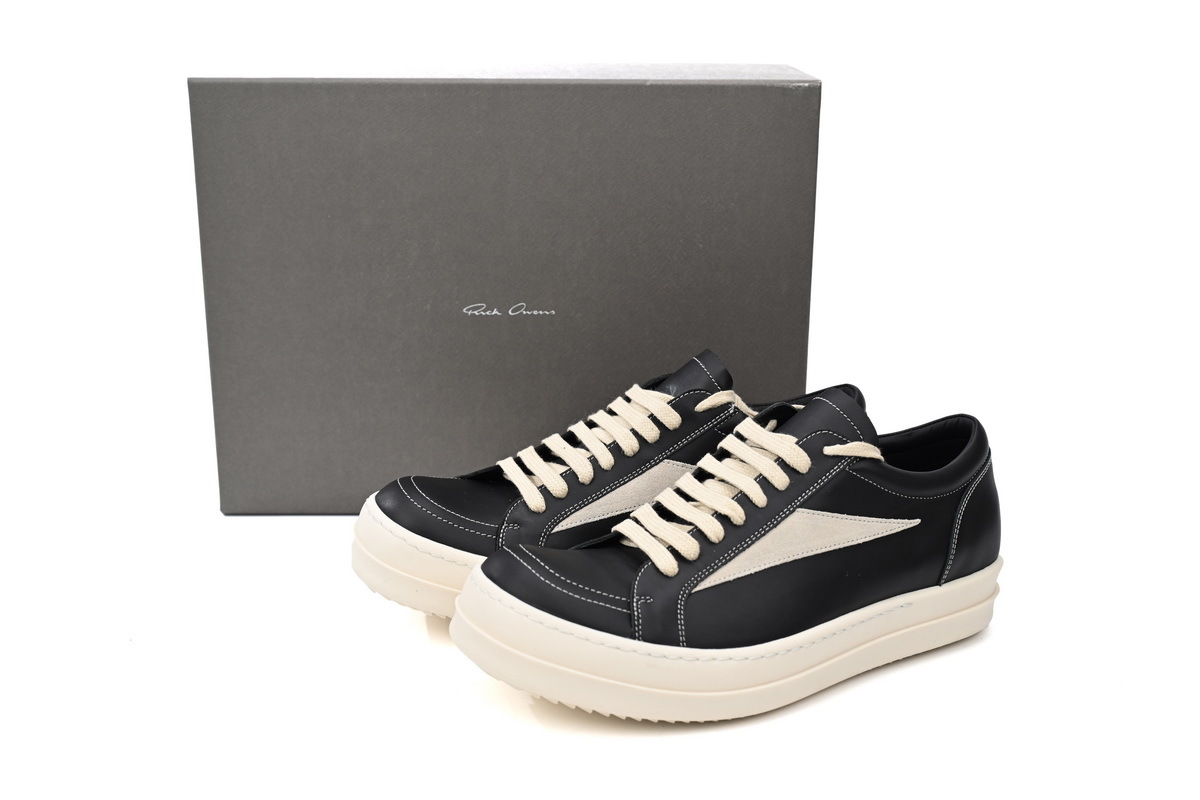 Rick Owens Vintage Low Sneaker in Calf Leather Black white RU01C4897-LPO-911