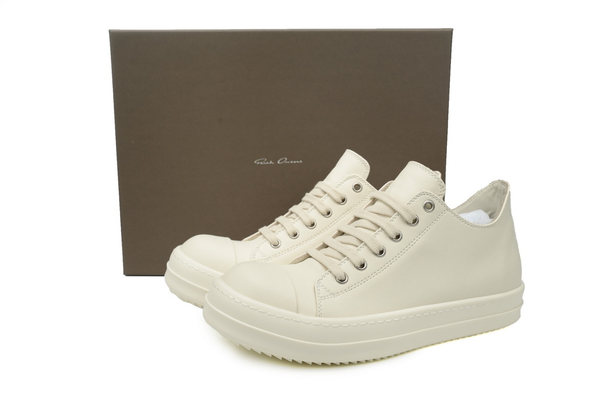 copy of Rick Owens Low Sneaks in Calf Leather All-Milk RU01C4891-LPO-1111