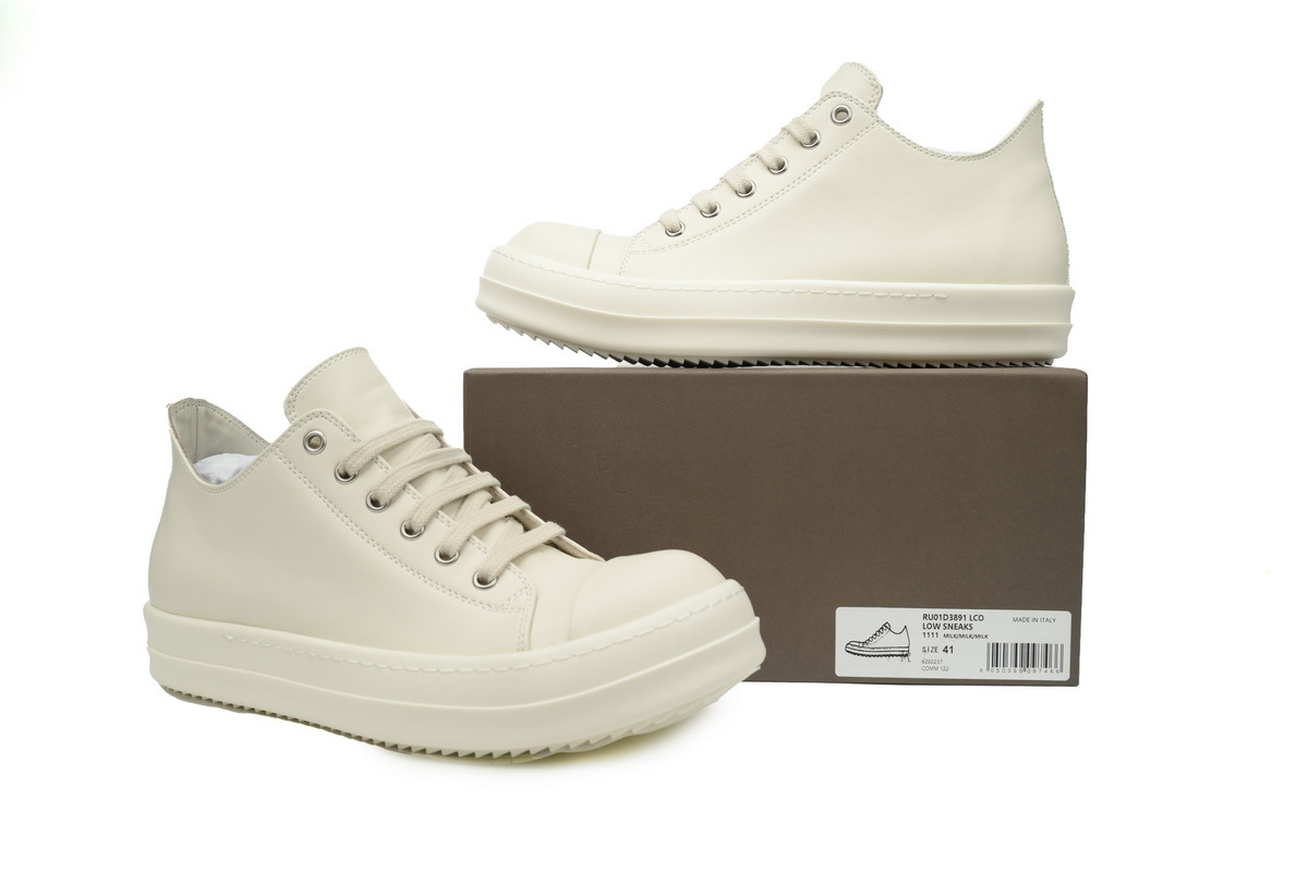 copy of Rick Owens Low Sneaks in Calf Leather All-Milk RU01C4891-LPO-1111