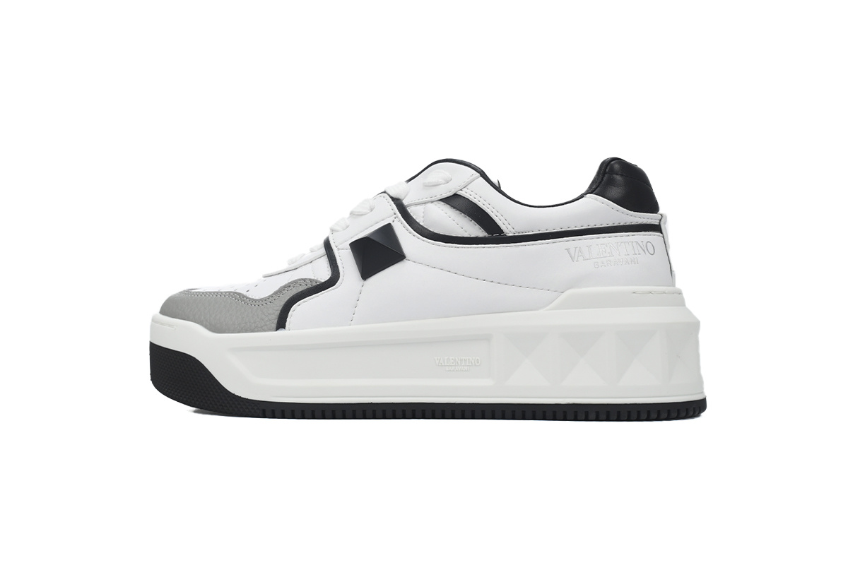 Valentino ONE STUD XL Nappa Leather Low-Top Sneaker White Pastel Grey Black 2Y0S0E71NWN0N2