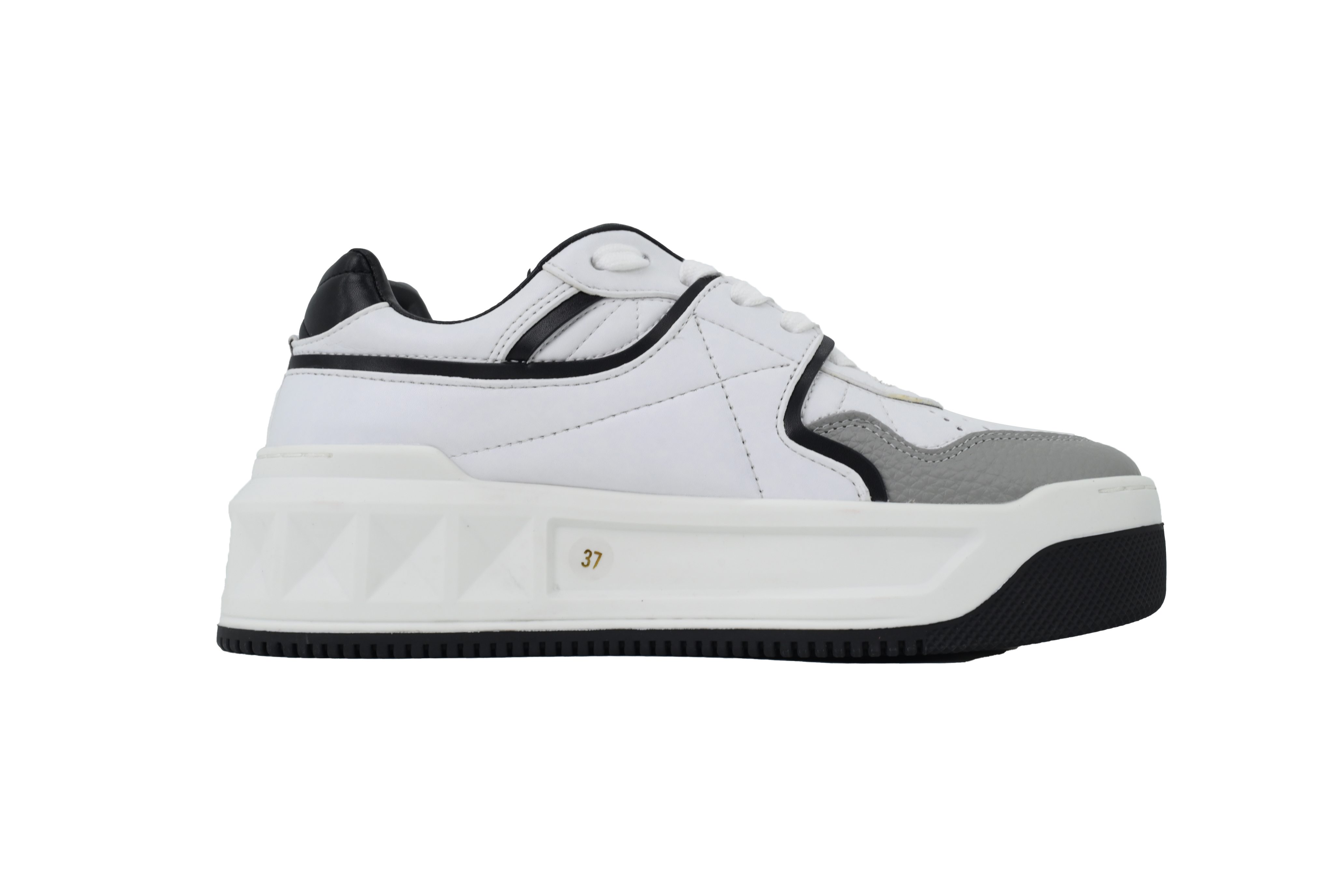Valentino ONE STUD XL Nappa Leather Low-Top Sneaker White Pastel Grey Black 2Y0S0E71NWN0N2