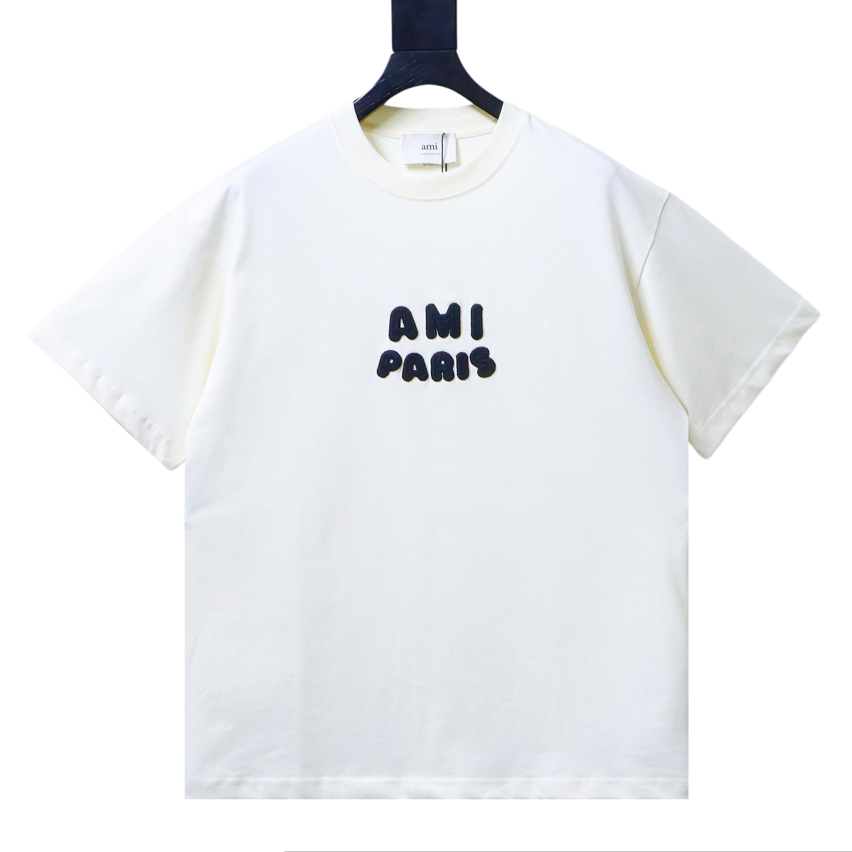Ami Paris Crochet Letter Embroidered Short Sleeve Shirts