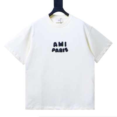 Ami Paris Crochet Letter Embroidered Short Sleeve Shirts 02