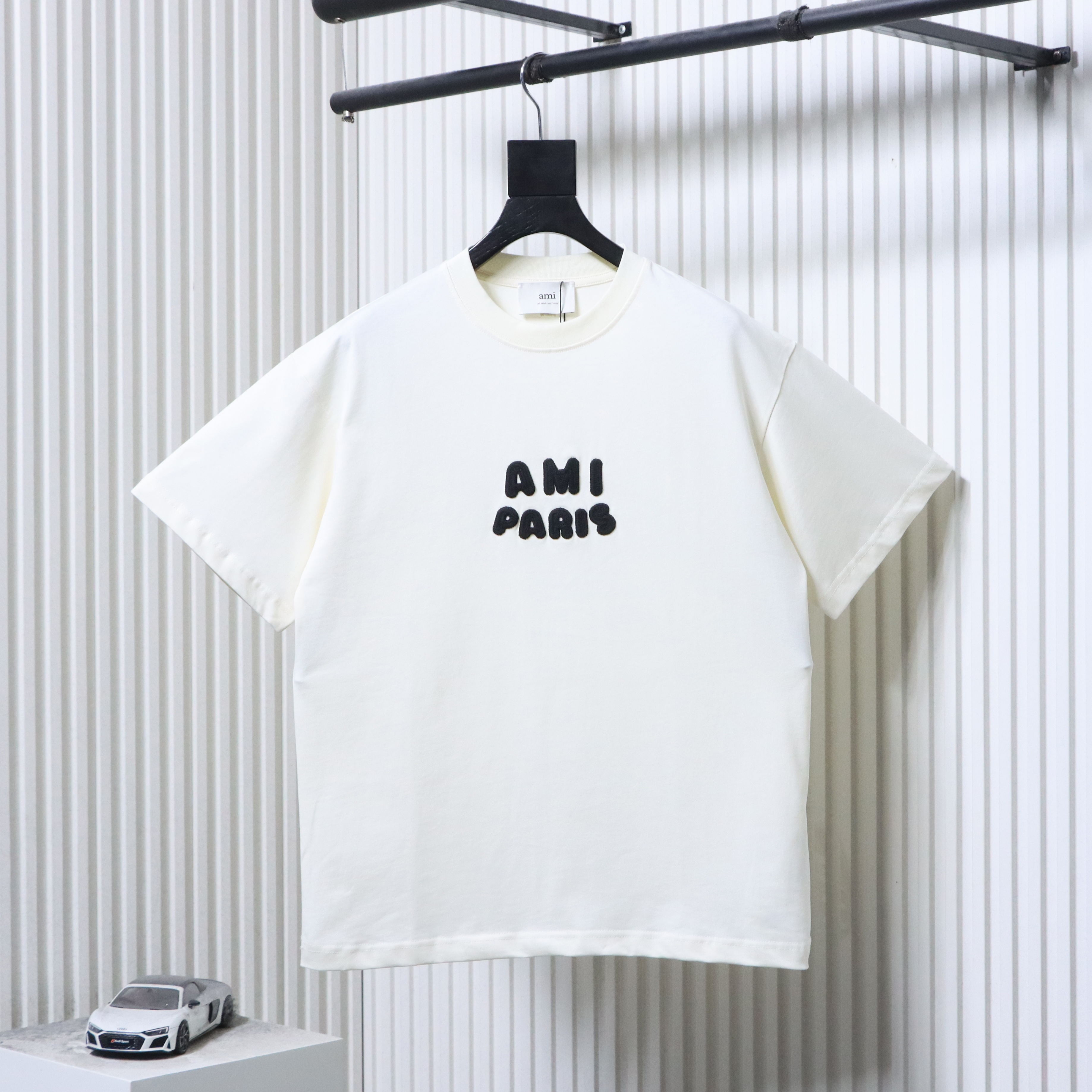Ami Paris Crochet Letter Embroidered Short Sleeve Shirts