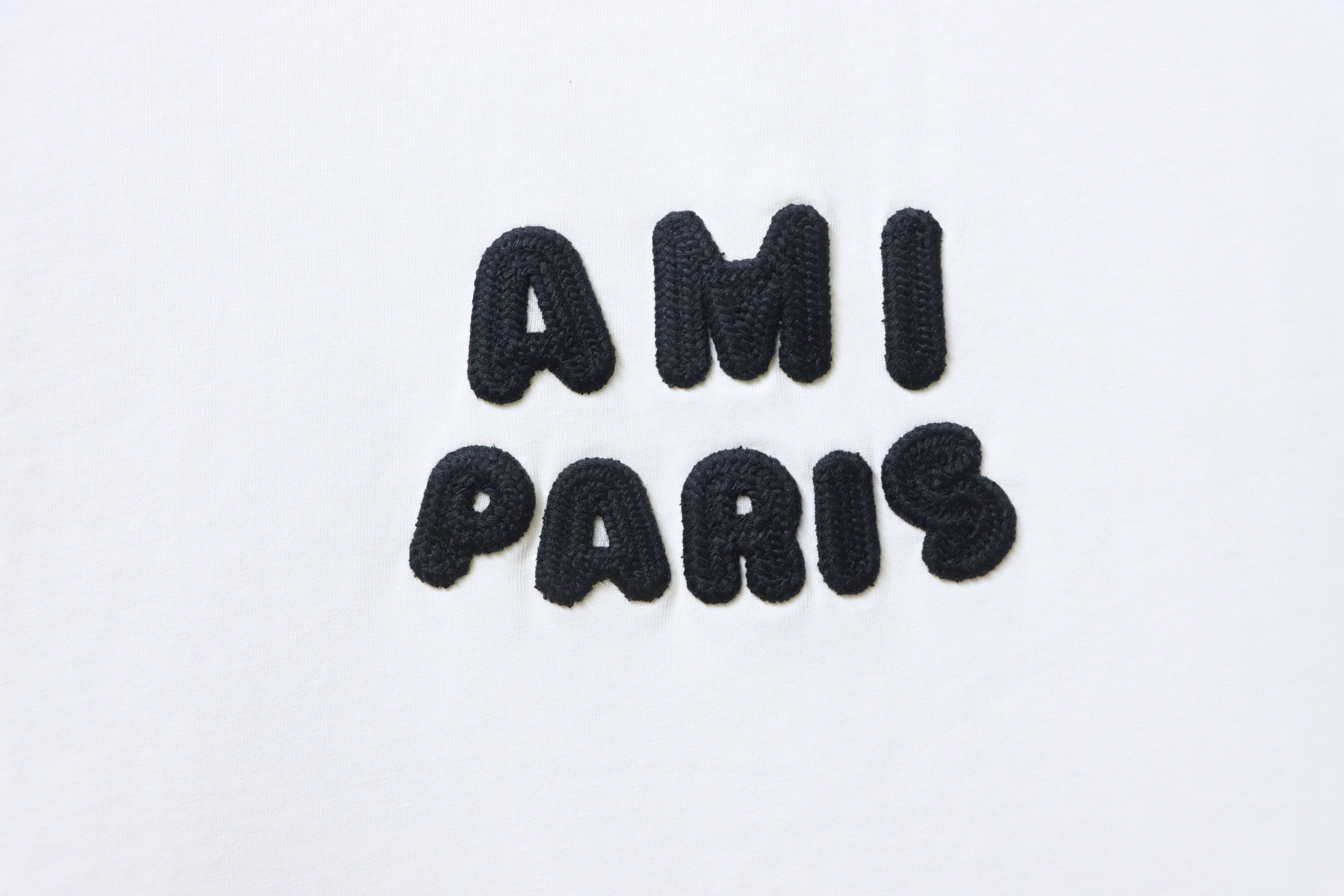 Ami Paris Crochet Letter Embroidered Short Sleeve Shirts