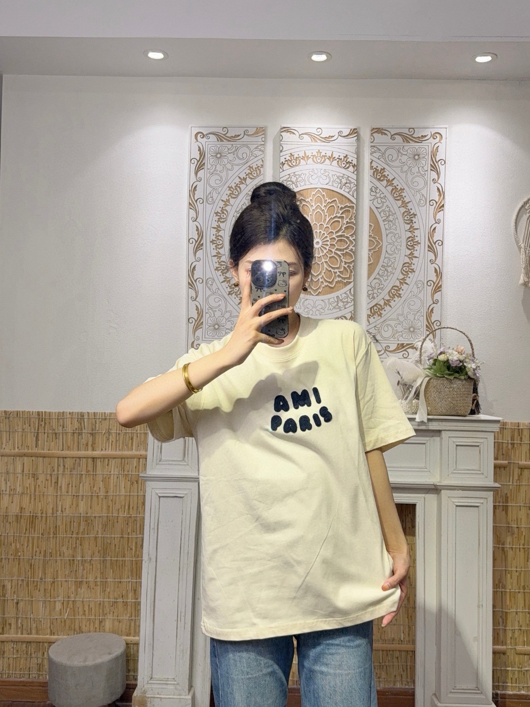Ami Paris Crochet Letter Embroidered Short Sleeve Shirts