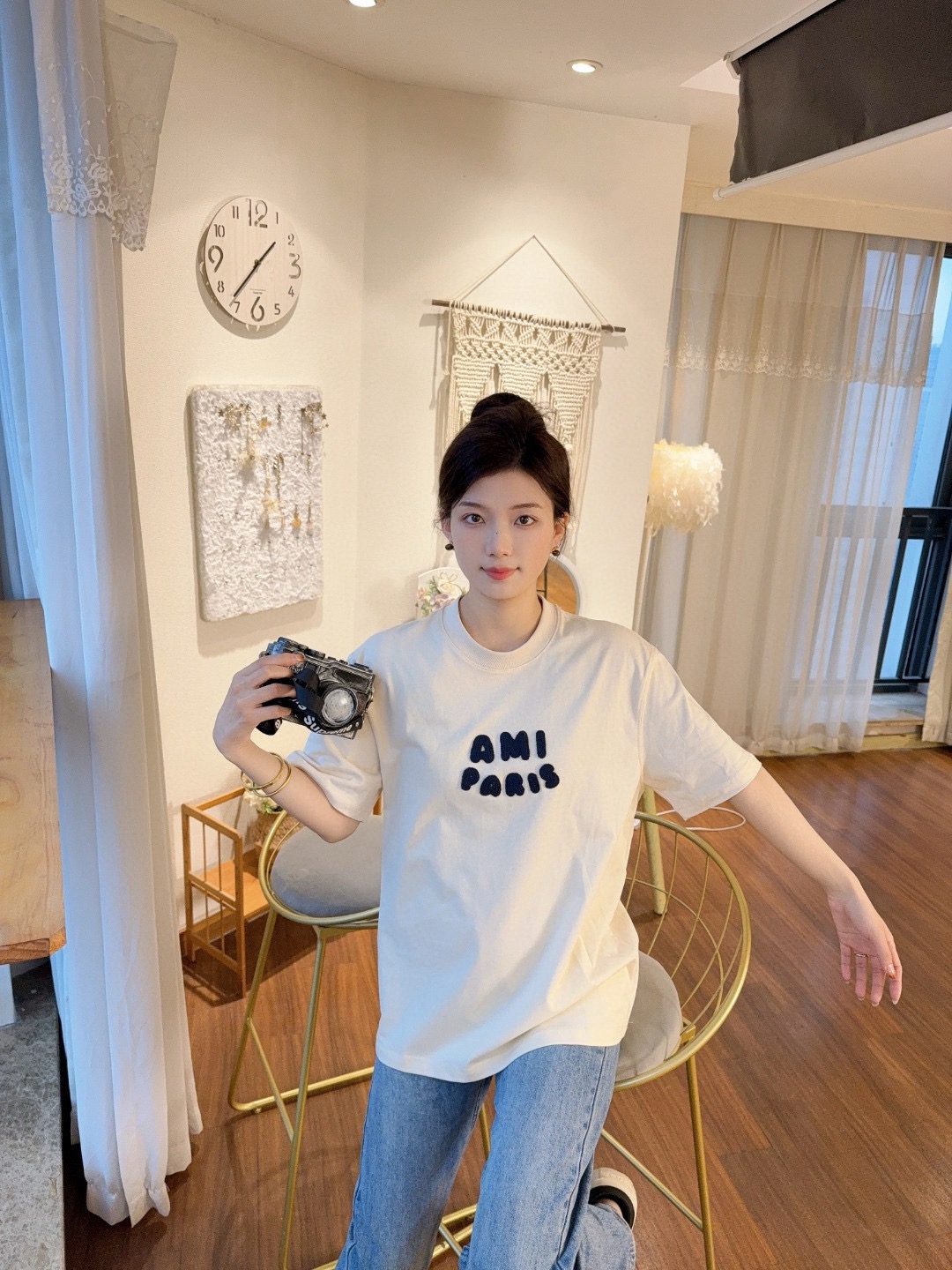 Ami Paris Crochet Letter Embroidered Short Sleeve Shirts