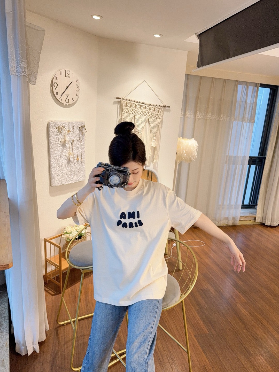 Ami Paris Crochet Letter Embroidered Short Sleeve Shirts