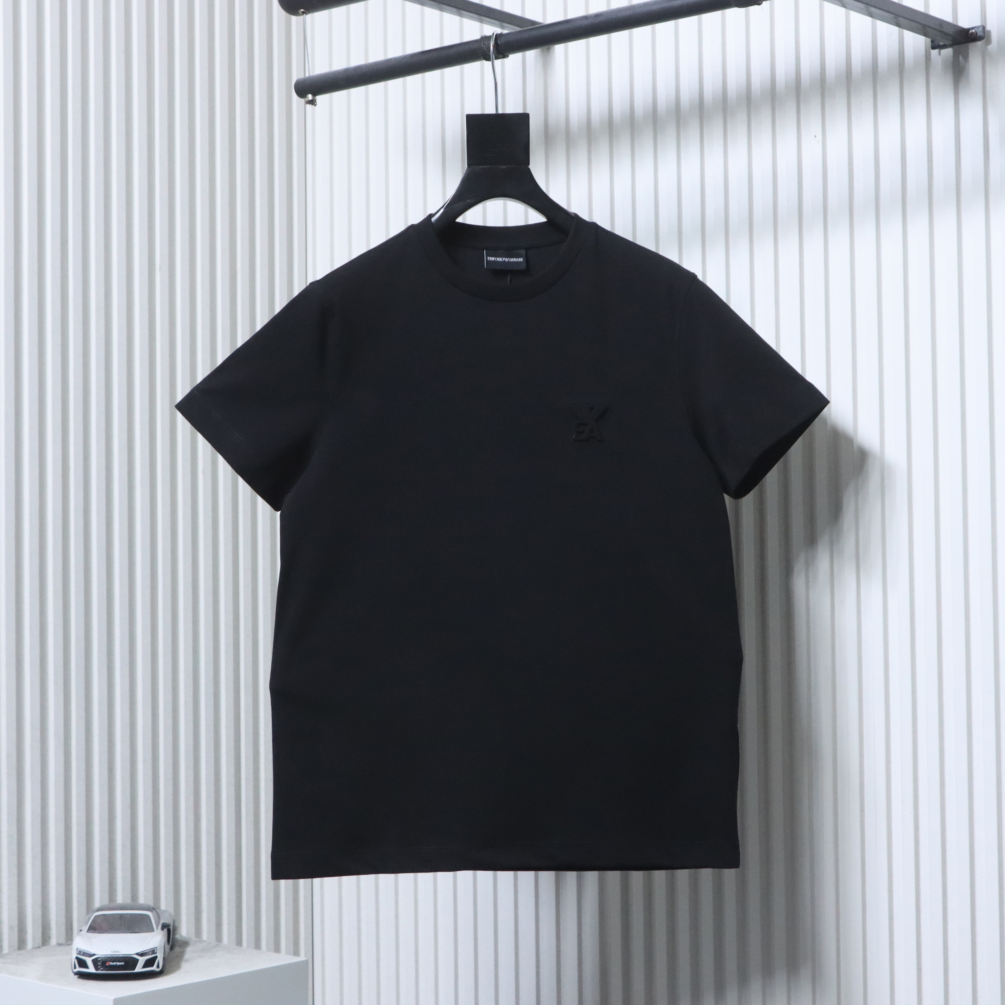 Armani Embossed Logo Short Sleeve T-Shirt 2-Pack Black and Blue 2