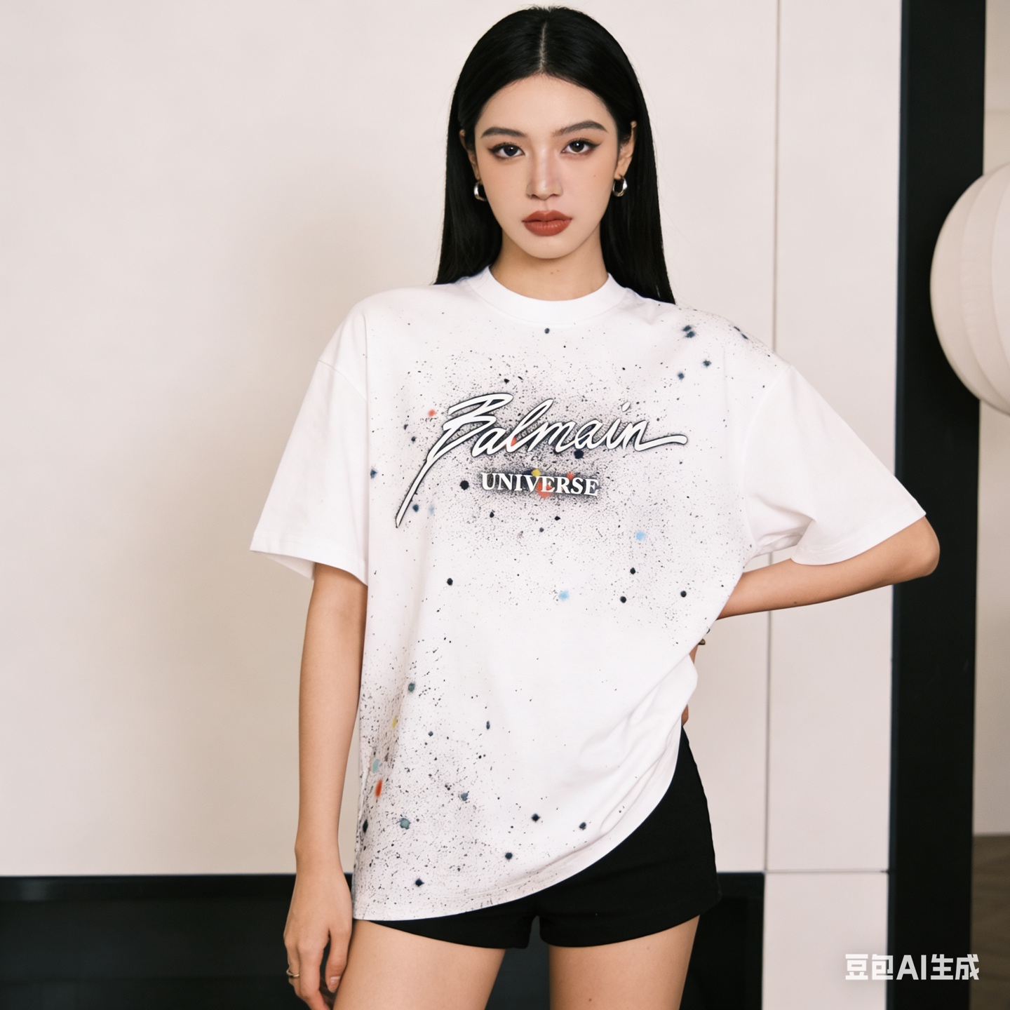 Balmain 26SS Cosmic Star Graffiti Short Sleeve T-Shirt