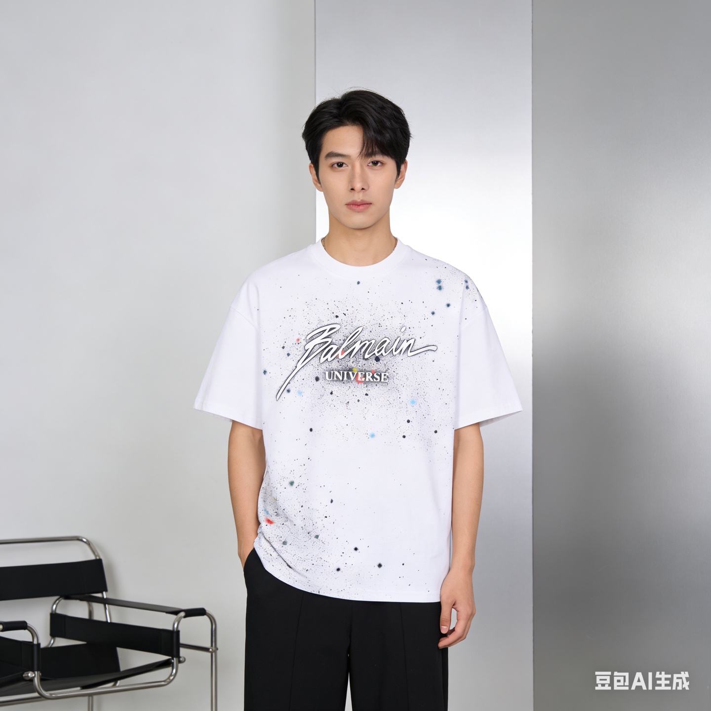 Balmain 26SS Cosmic Star Graffiti Short Sleeve T-Shirt