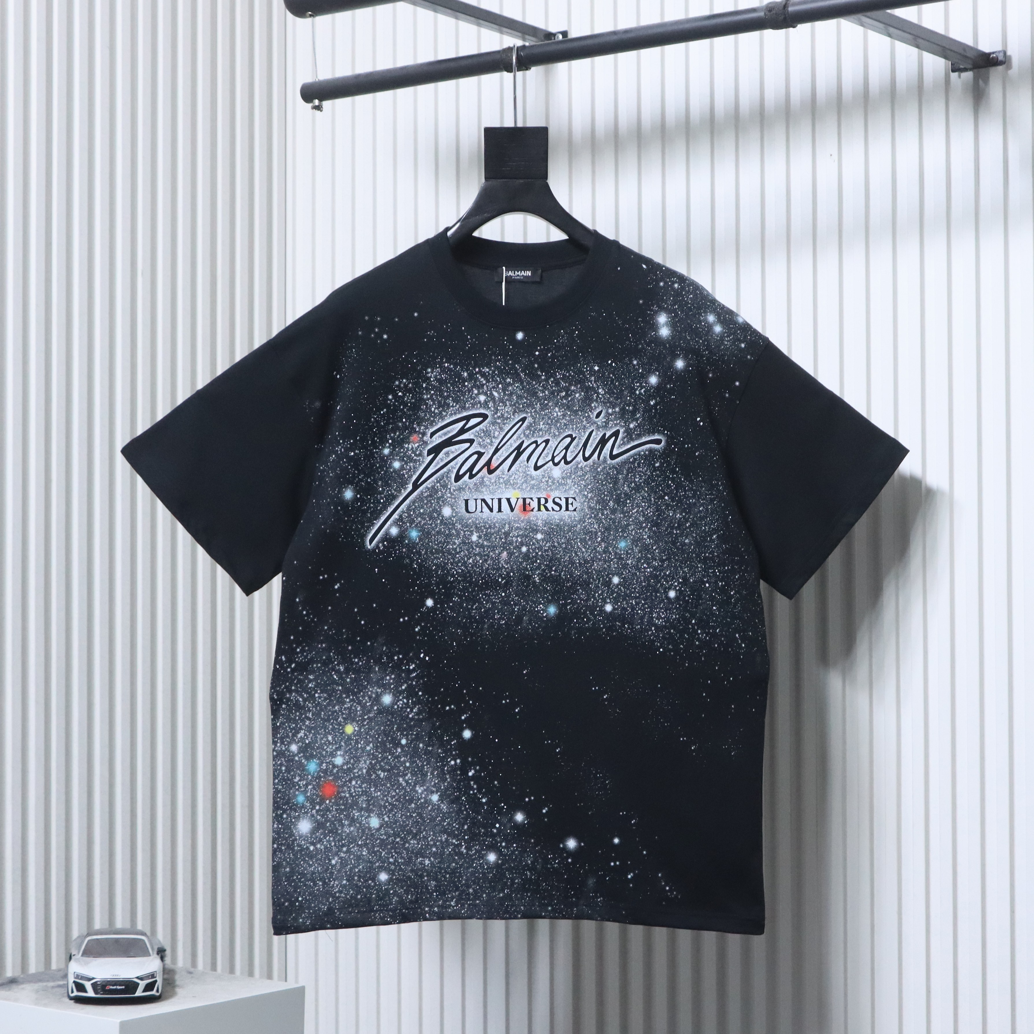 Balmain 26SS Cosmic Star Graffiti Short Sleeve Black T-Shirt