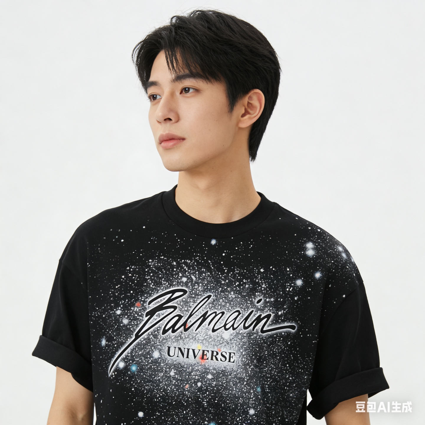Balmain 26SS Cosmic Star Graffiti Short Sleeve Black T-Shirt