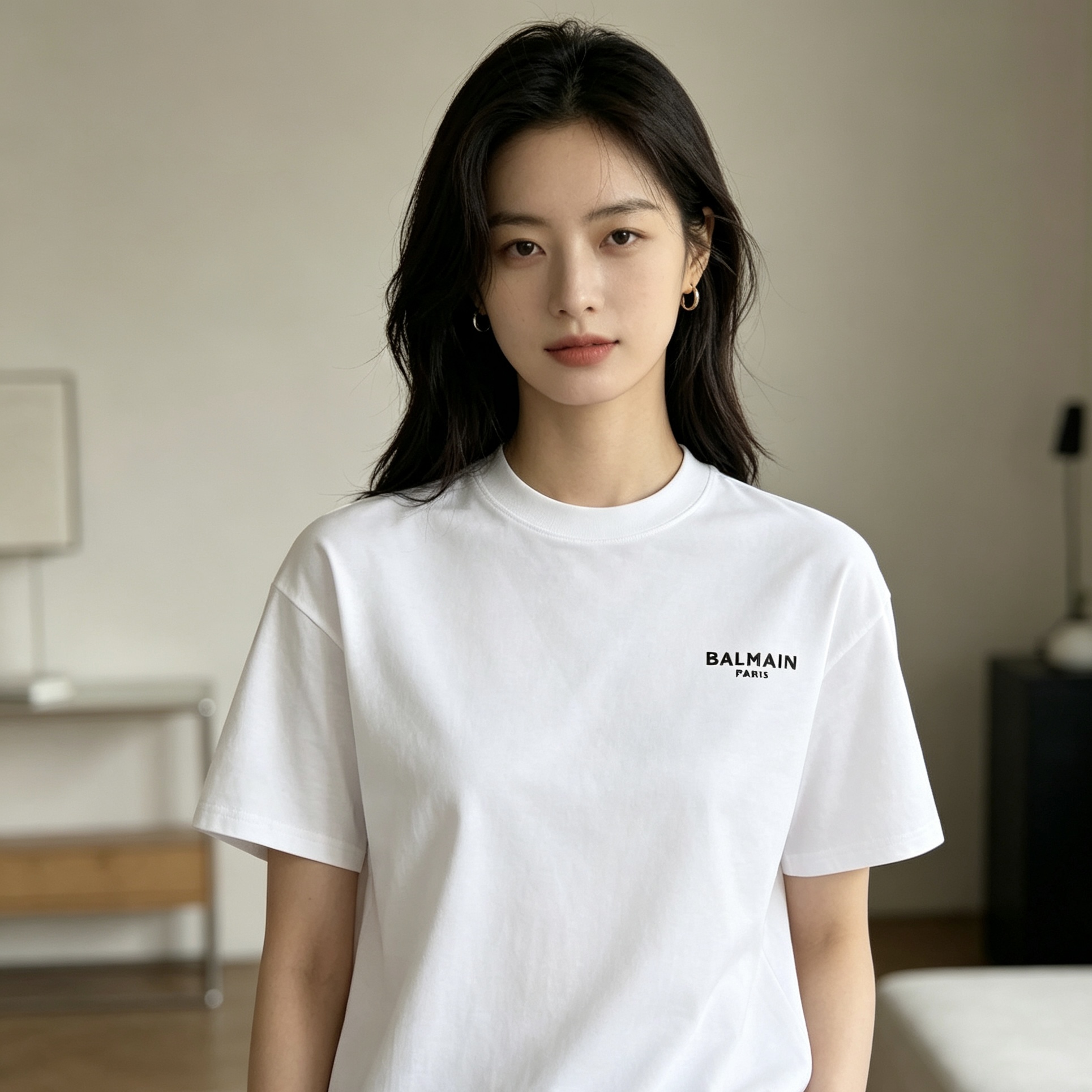 Balmain 26SS Minimal Rubberized Small Logo Short Sleeve T-Shirt