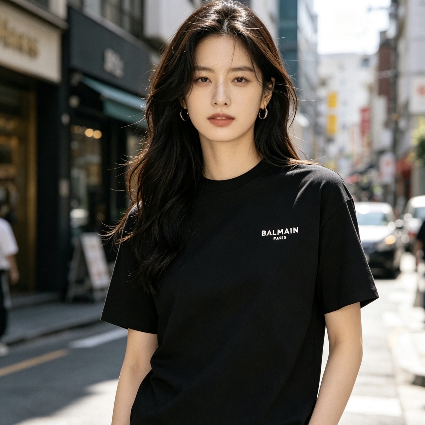 Balmain 26SS Minimal Rubberized Small Logo Short Black Sleeve T-Shirt