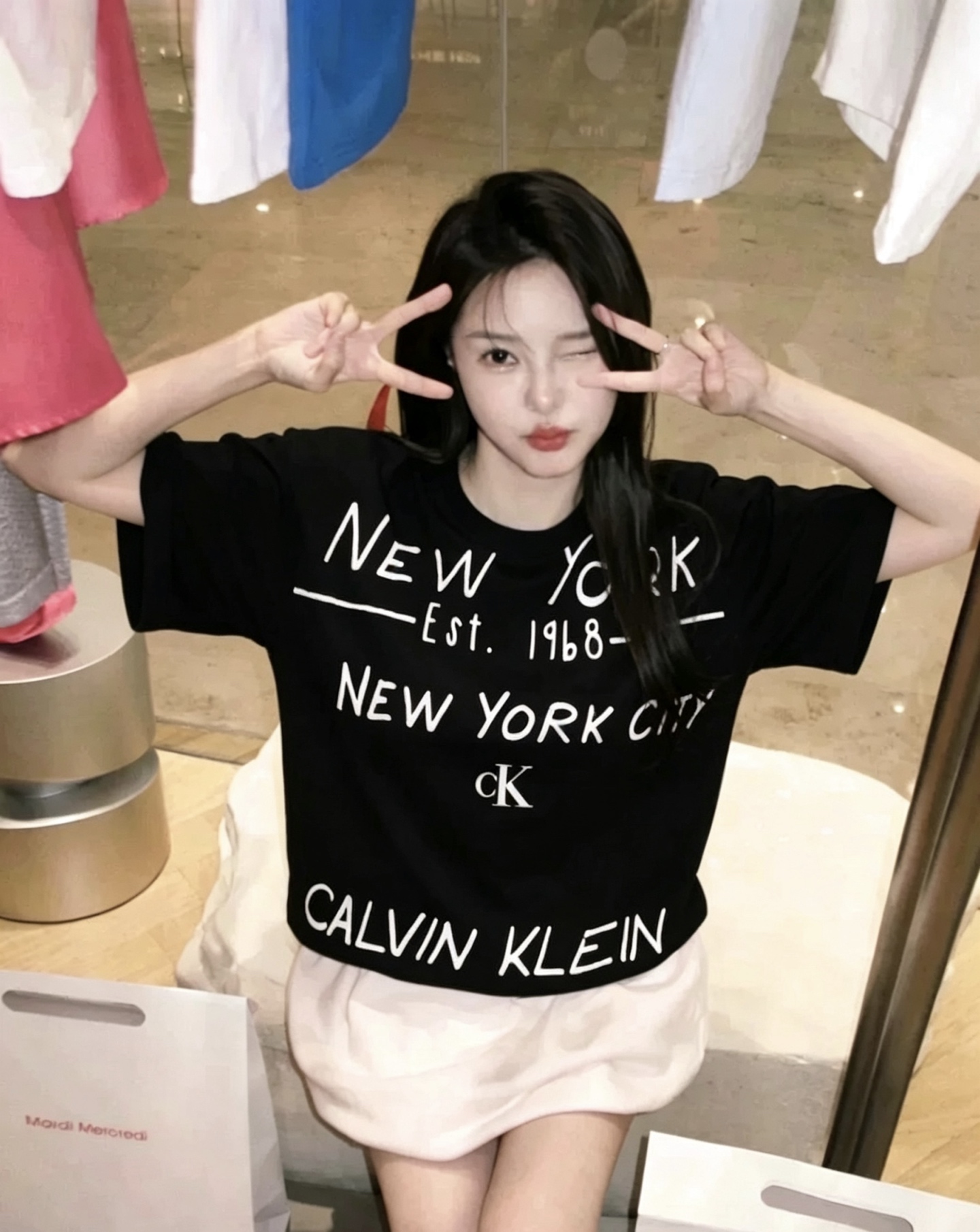 Calvin Klein CK Letter Graffiti Logo Short Sleeve Black T-Shirt