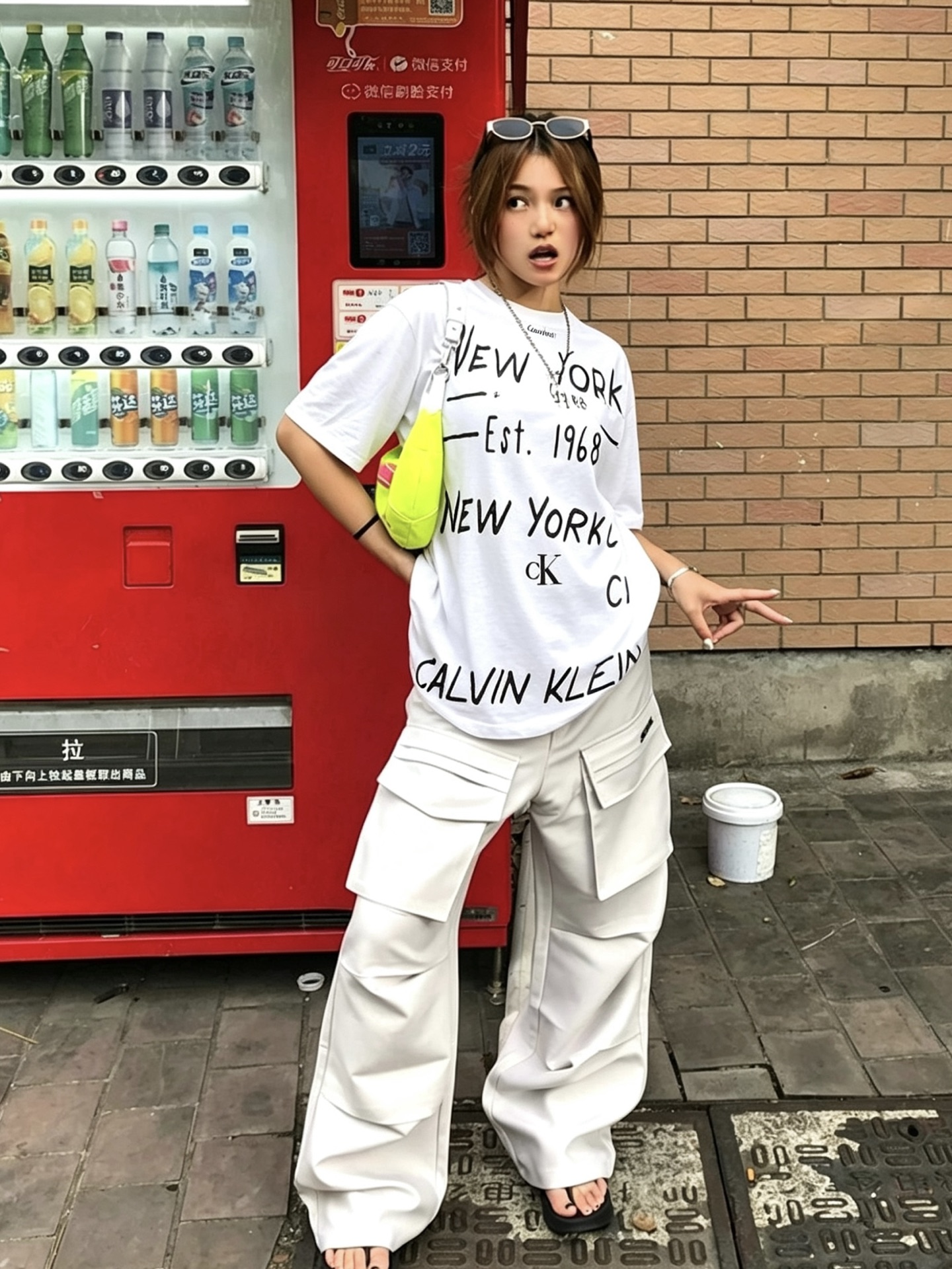 Calvin Klein CK Letter Graffiti Logo Short Sleeve White T-Shirt