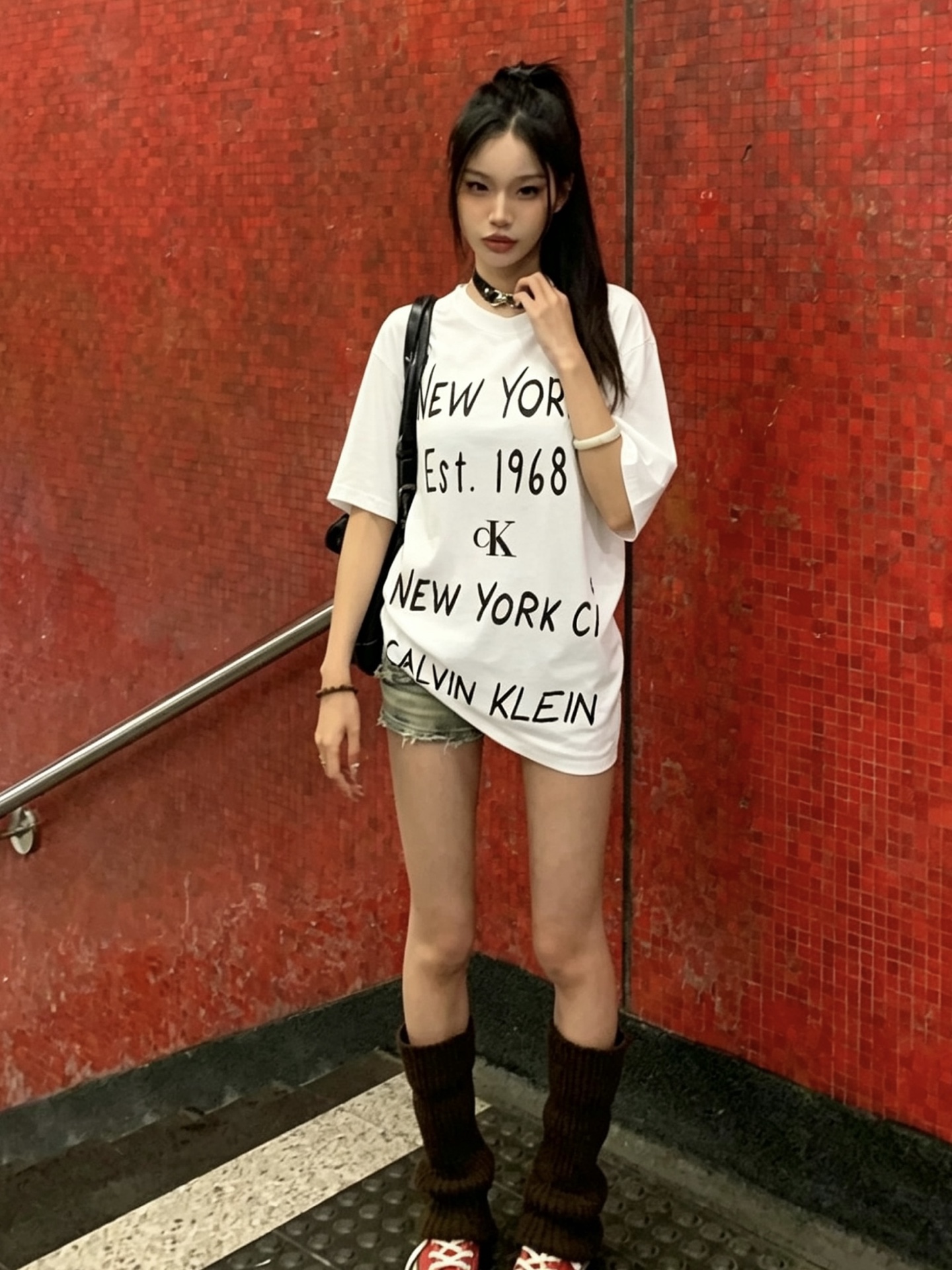 Calvin Klein CK Letter Graffiti Logo Short Sleeve White T-Shirt